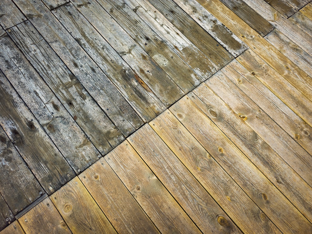 Aging residential deck showing signs of wear and damage in New Jersey